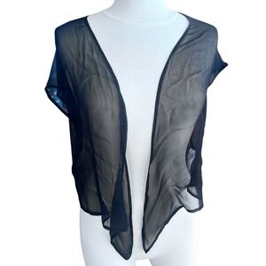 LilySilk Sheer 100% Silk Georgette Black Wrap Shirt Lrg Old Money Balletcore NWT